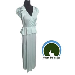 Vtg 70s Vicky Vaughn JUNIORS Mint Green Mesh Lace Peplum Maxi Dress XS Small U1